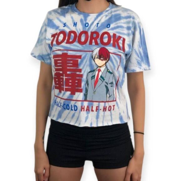 FUNIMATION MY HERO ACADEMIA TODOROKI BLUE & WHITE CROP TOP SZ.M GUC - Picture 1 of 5